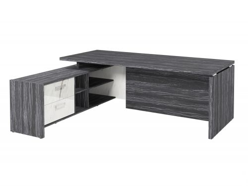Стол руководителя с опорной тумбой Festus FI-121L.GG 1800x2100x750 (Древесина Графит/Мрамор Леванто белый)