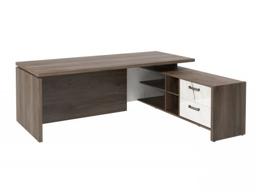 Стол руководителя с опорной тумбой Festus FB-121R.GG 1800x2100x750 (Орех Пацифик Табак/Мрамор Леванто белый)