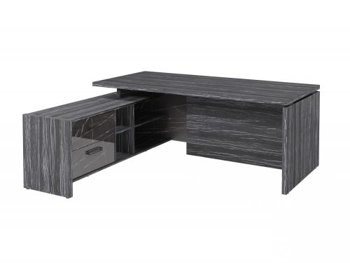 Стол руководителя с опорной тумбой Festus FB-119L.GG 1800x1900x750 (Древесина Графит/Камень Пьетра Гриджиа черный)
