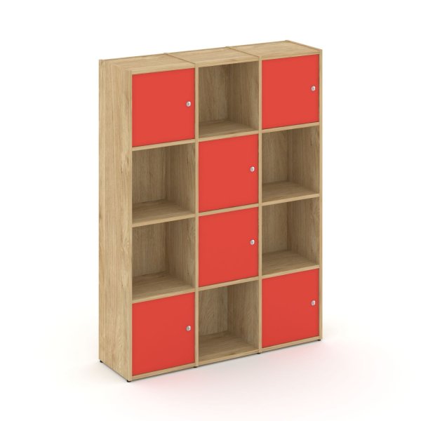 Стеллаж Locker Plus LK.K-006 1188x350x1593 (Тиквуд Светлый | Красный)