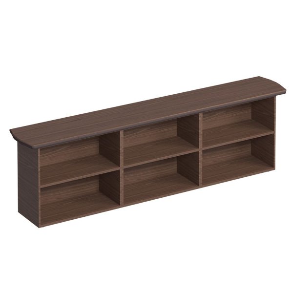 Шкаф открытый тройной топ, полка и боковины в дереве, кромка топа в коже ISixty A80GG/270 2900x480x8 (Кожа коричневая)